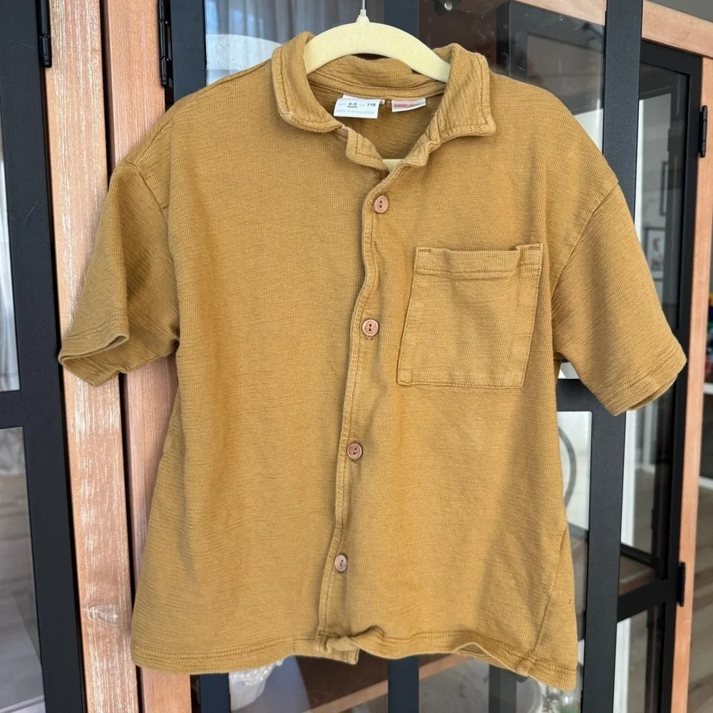 Zara Kids button Down shirt short sleeve collar toddler boys caramel